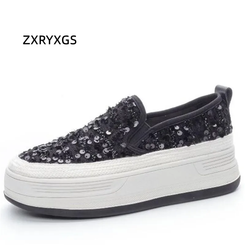 ZXRYXGS Popular 2024 Spring Sequin Women Fashion Sneakers Platform Heightening Shoes Comfortable Soft Sole Non-slip Trend Shoes