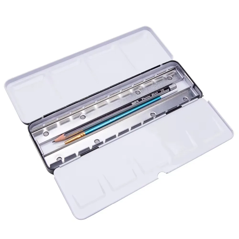 Portable 12/24/52 Grid Empty Watercolor Palette Rectangular Metal Empty Paint Case Thicken Watercolor Tin Palette Student