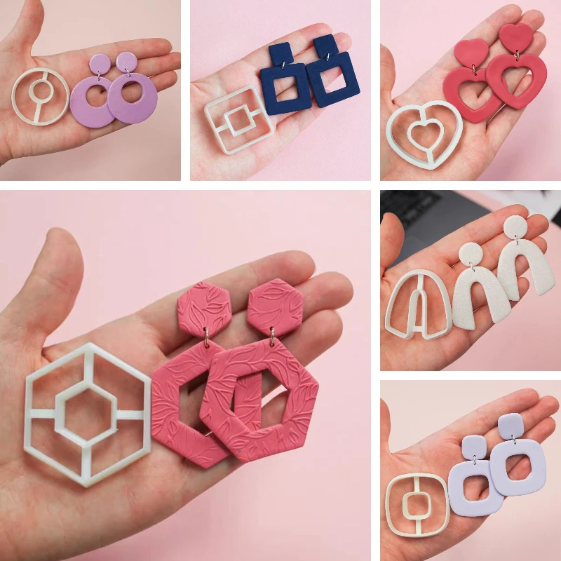 

New Soft Pottery Earrings Cutting Die Geometry 3D Printing Hollow PLA Mould DIY Ins French Earring Jewelry Pendant Making Tool