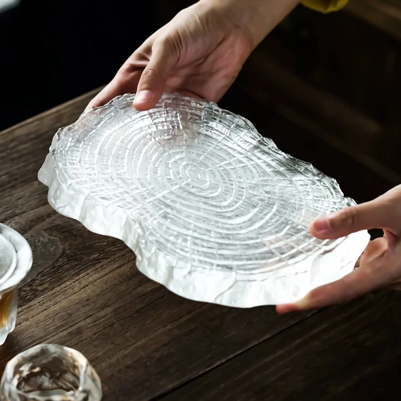 Glazed Ice Firing Tea Tray Japanese Style Mini Tea Table Annual Ring Serving Plate Kung Fu Teaware Tray Modern Tea Room Decor