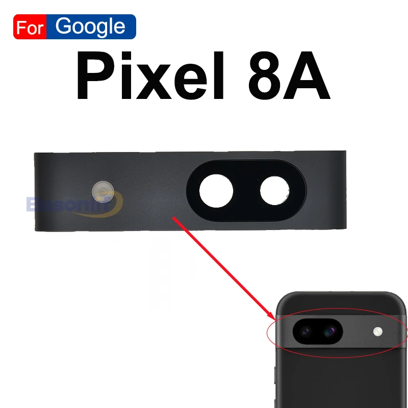 Basonlif Camera Lens With Frame For Google Pixel 8A Rear Back Camera Lens And Frame Replacement Part
