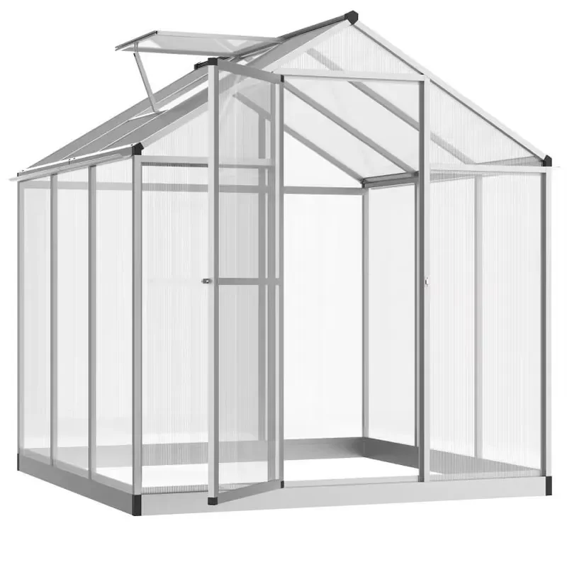 6 L X 6 W Polycarbonate Greenhouse with Roof Vent Winter Hobby Greenhouse Rain Gutter Walk-In Garden Greenhouse for