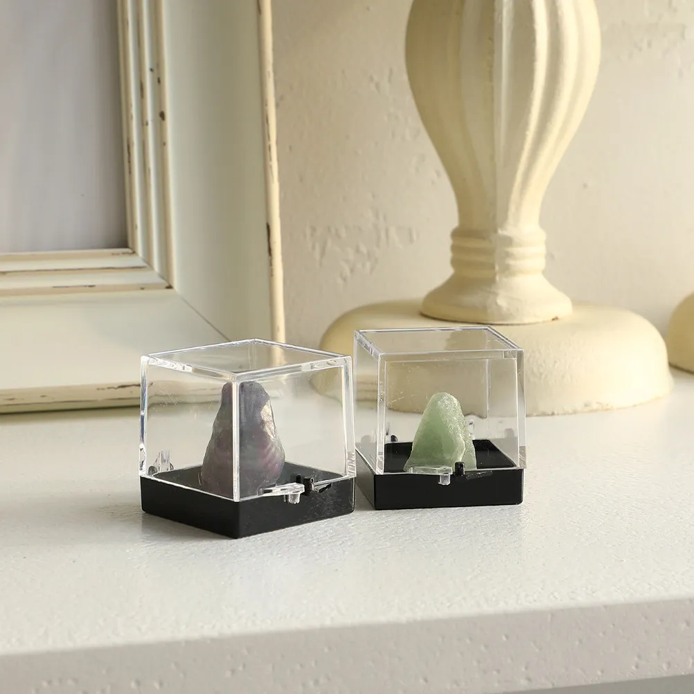 

4Pcs Transparent Plastic Specimen Box Mineral Display Case Clear Storage Organizer for Crystals Rocks Collection Desktop