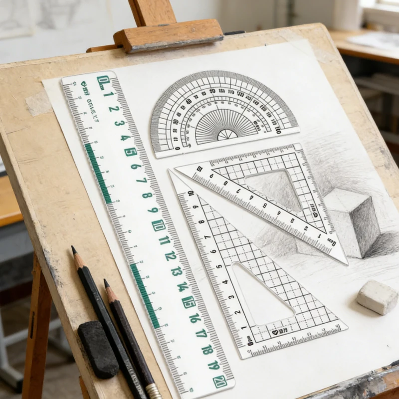 

Набор из четырех предметов, прозрачный простой стиль, измерение и масштабная линейка для рисования, многофункциональный набор линеек, канцелярские принадлежности для учащихся студентов