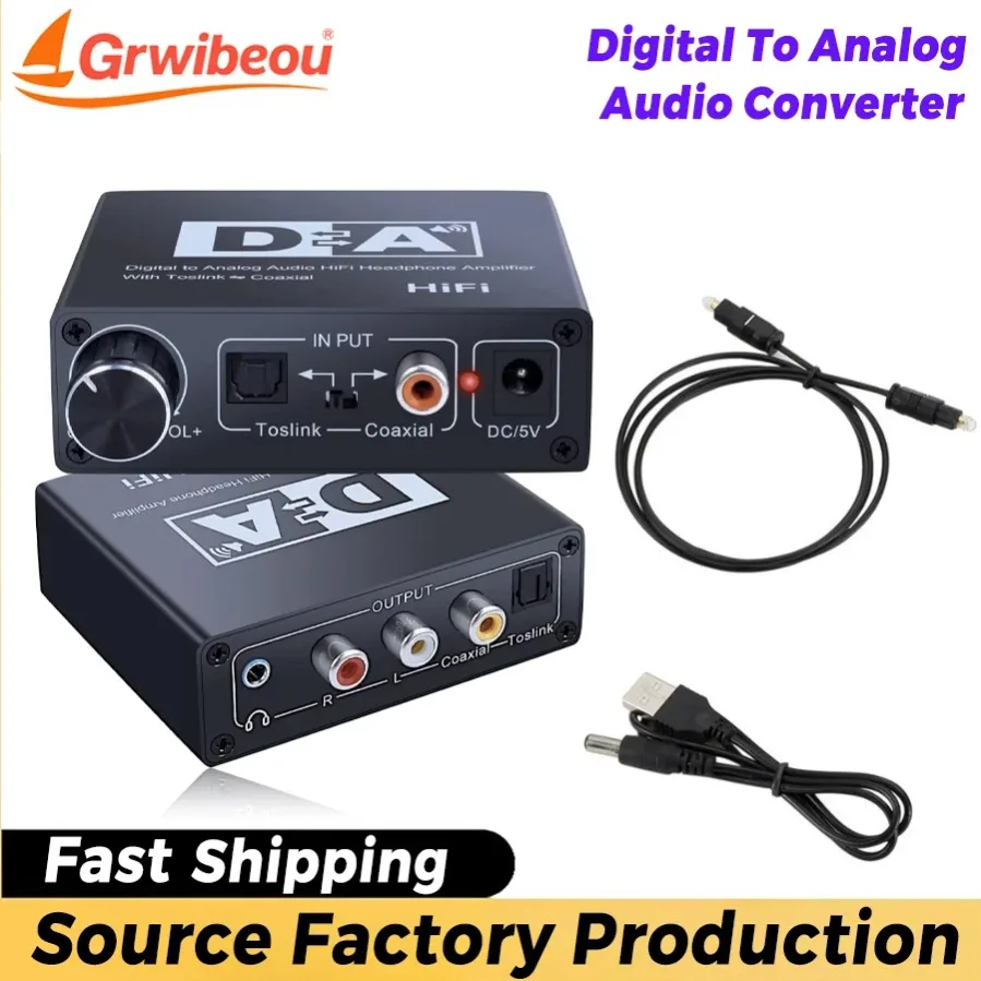 

Grwibeou HIFI DAC Amp Digital To Analog Audio Converter RCA 3.5Mm Headphone Amplifier Audio Toslink Optical Coaxial Output