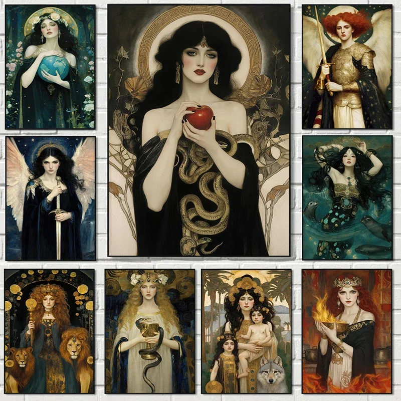 Frameless Canvas Painting Ancient Egyptian Greek Mythology Art Nouveau Angel Goddess Portrait Poster Canvas Paintings Wall Art P