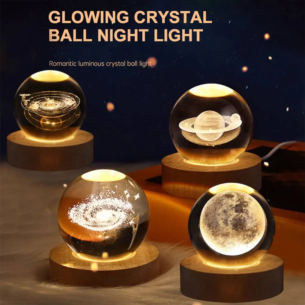 

Уникальная 3D хрустальная лампа с галактикой и планетарными проекциями, зарядка через USB, ночник, детский подарок на день рождения, Рождественский подарок, игрушка