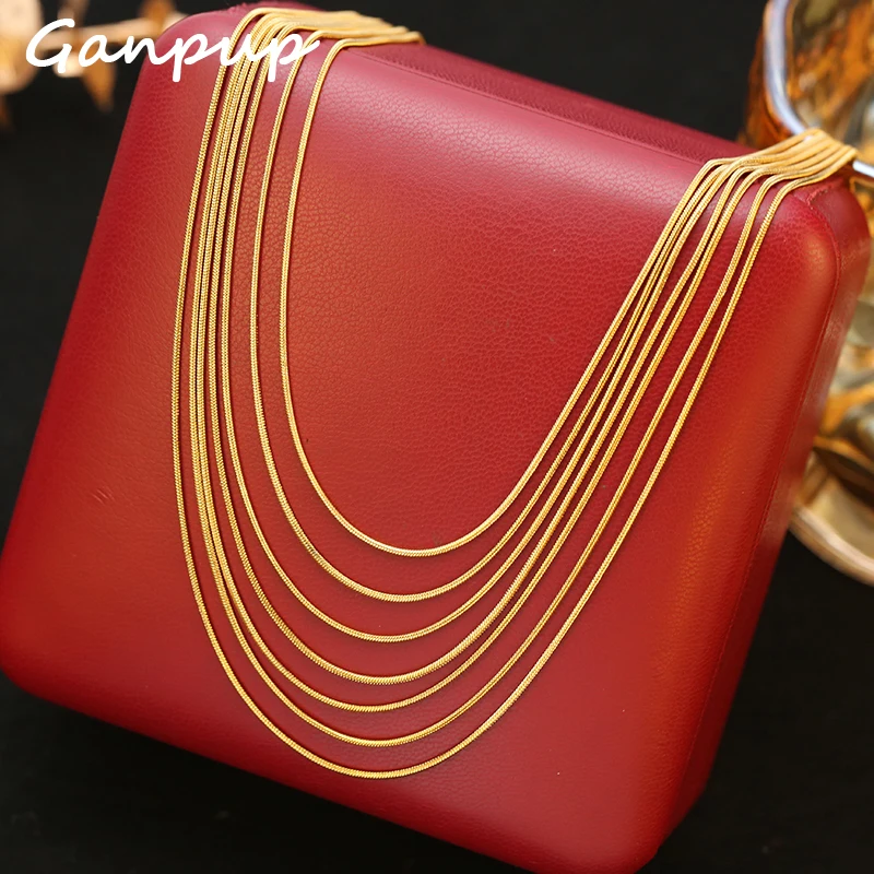 

GANPUP 316L Stainless Steel Multi-Layer Thin Chain Chic Choker Necklace for Women Golden 18K PVD Statement Waterproof Jewelry