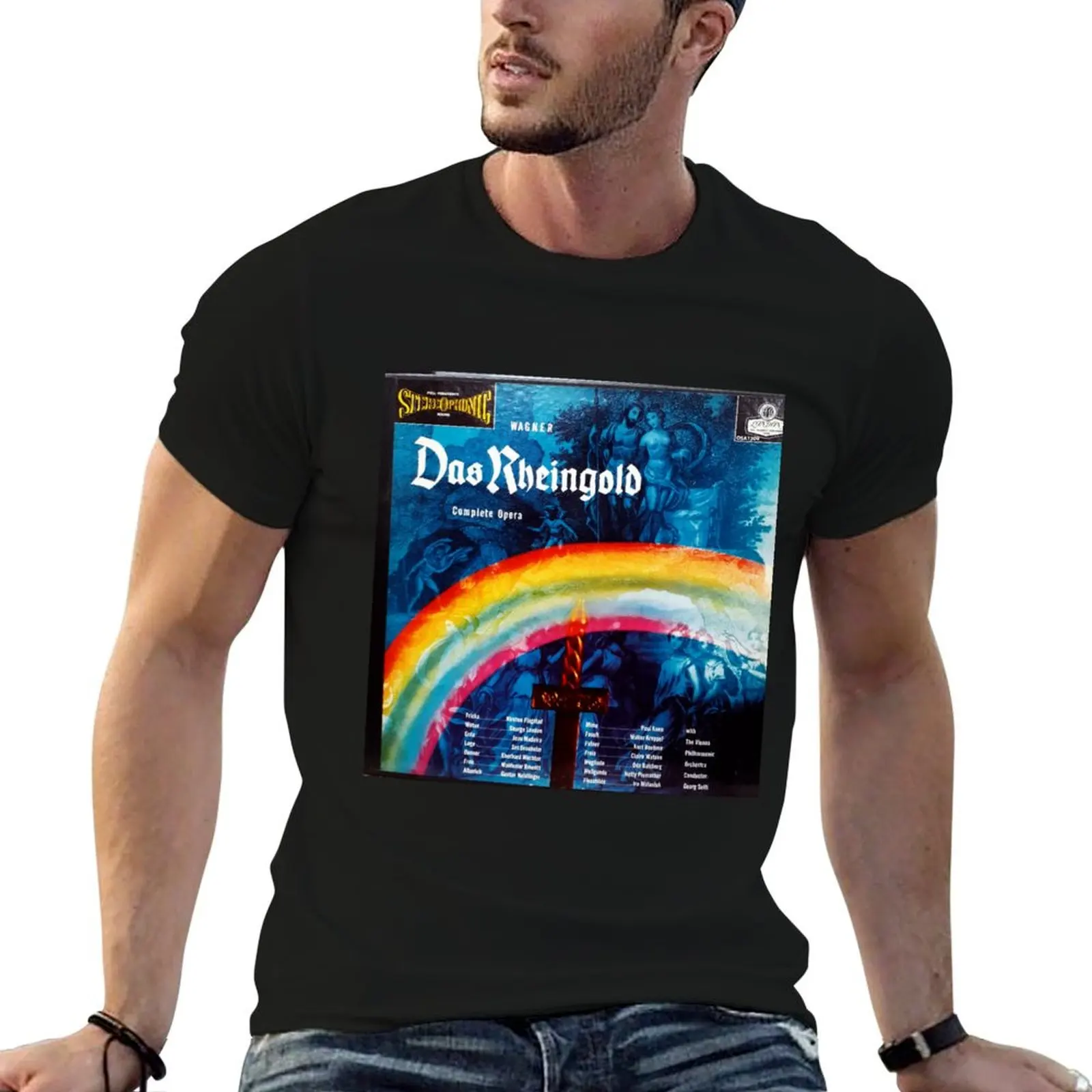 Das Rheingold, Richard Wagner, Wagner, Opera, German, 1959, Rainbow T-Shirt plus size clothes t shirts for men cotton