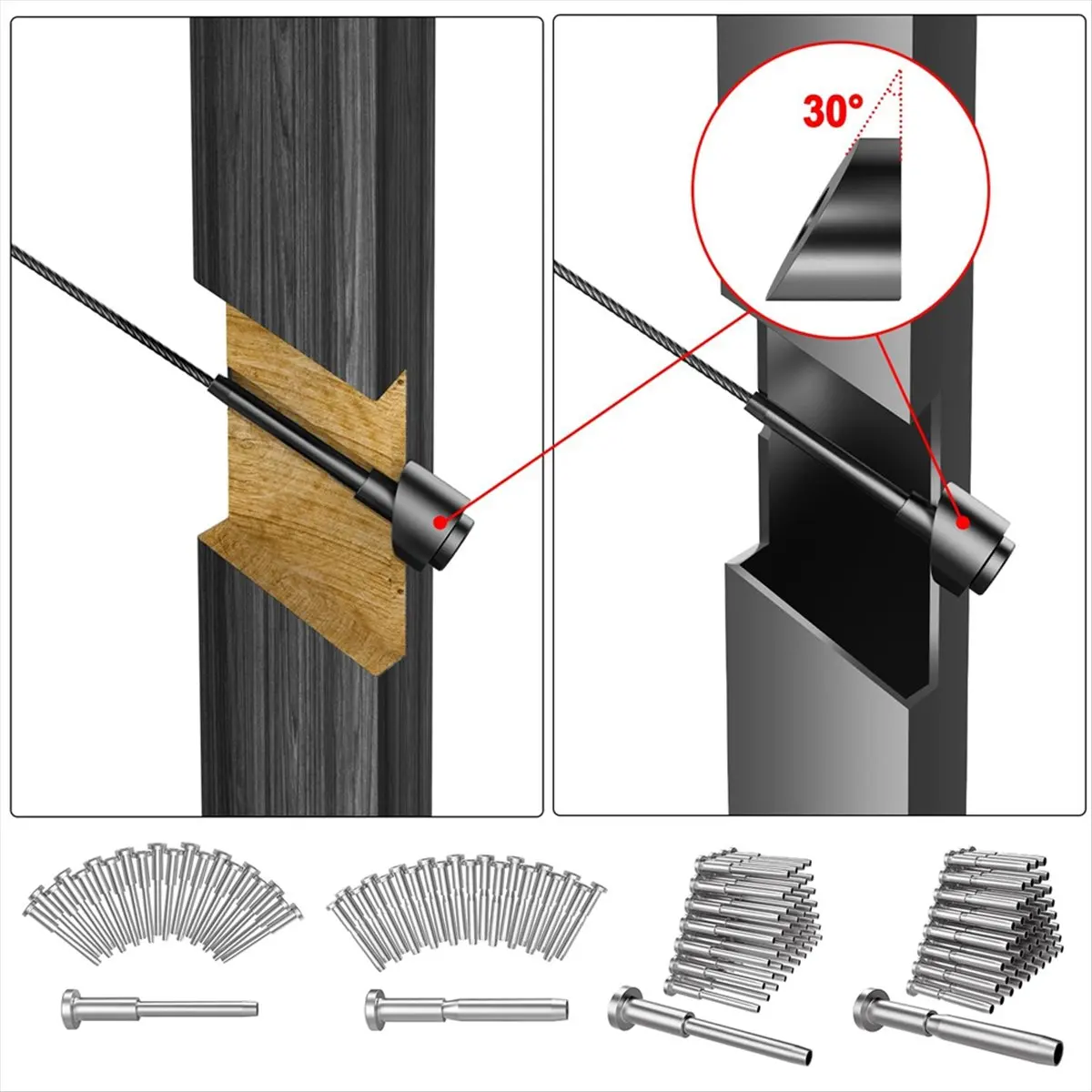 A45I 20 Pack 5/16Inch ID Black Angle Washers for Cable Railing Posts, for 1/8Inch, 3/16Inch Cable Railing Hardware