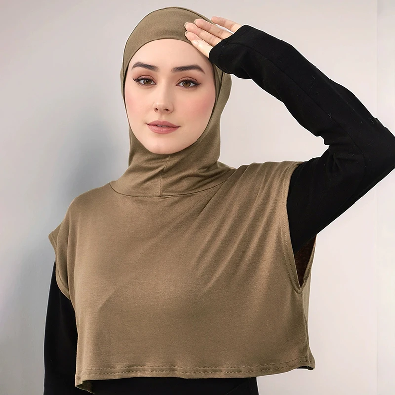 

Muslim Hooded Hijab Hijabs For Women Full Neck Hijab Muslim Head Scarf Turban Wrap Overhead Crop Tops False Collar Femme