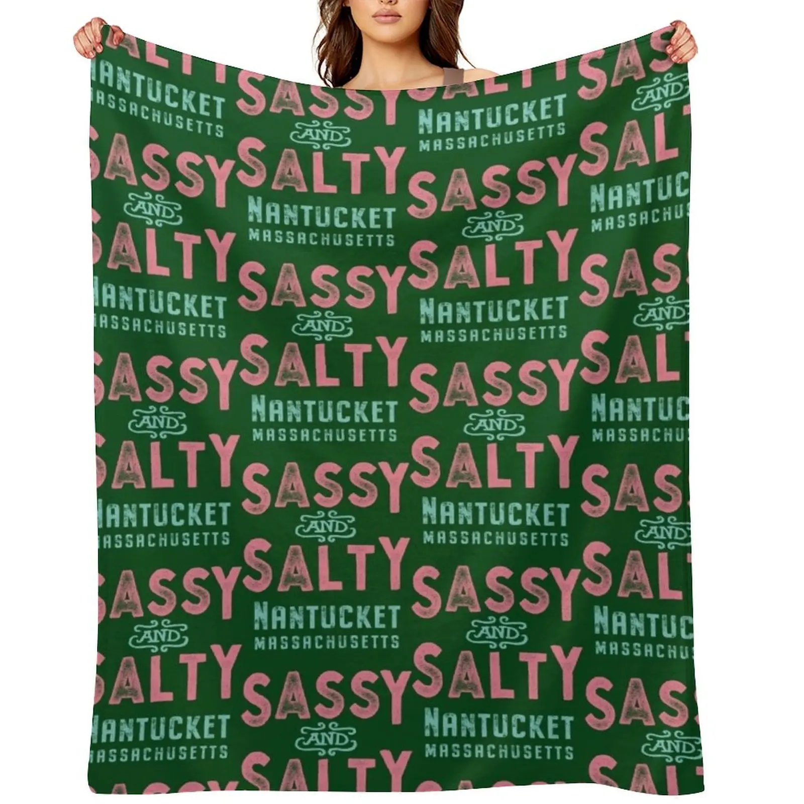 Nantucket Massachusetts Sassy and Salty Throw Blanket Quilt Personalized Gift Luxury Brand for winter Warm Hair Blankets