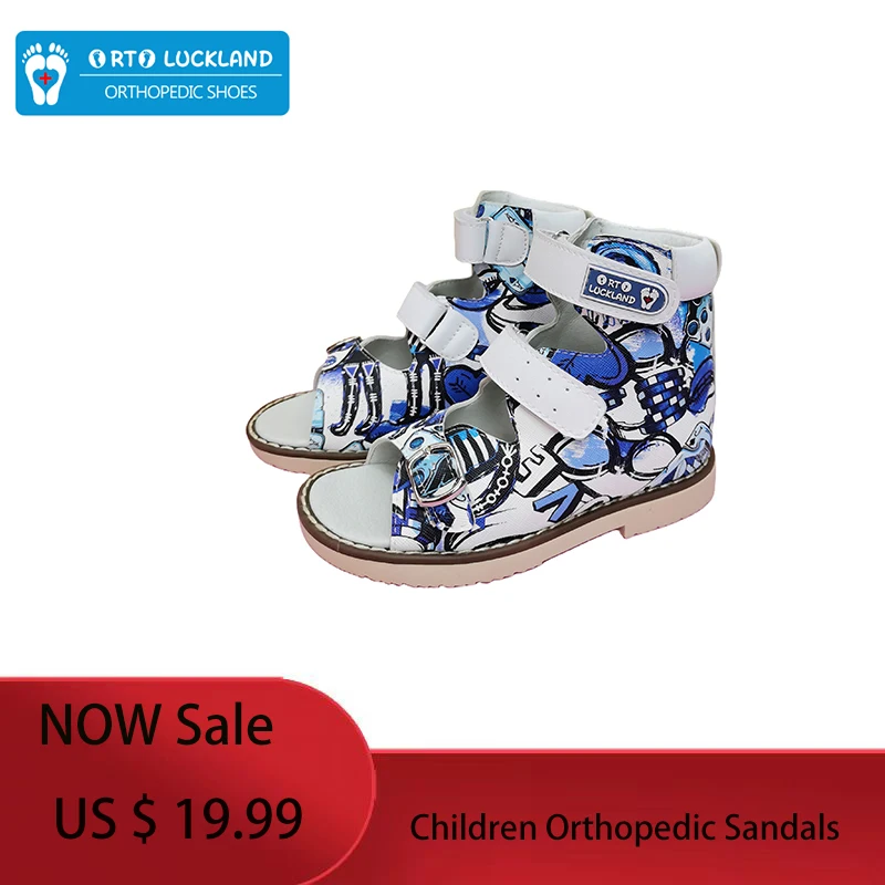 Ortoluckland Children Sandals Summer Orthopedic For Kids Buckle Strap Shoes Boys Printed Arch Support Flatfoot Footwear