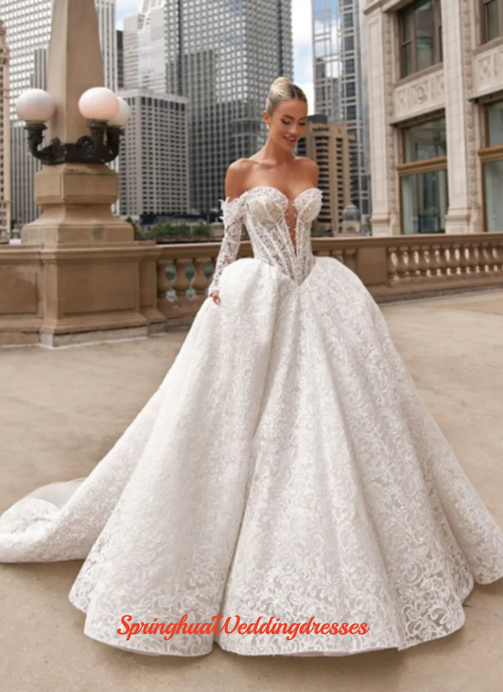 

Индивидуальные роскошные свадебные платья А-силуэта для женщин, кружевные платья невесты с вырезом «сердечко», длинными рукавами и открытой спиной, Vestidos De Novia