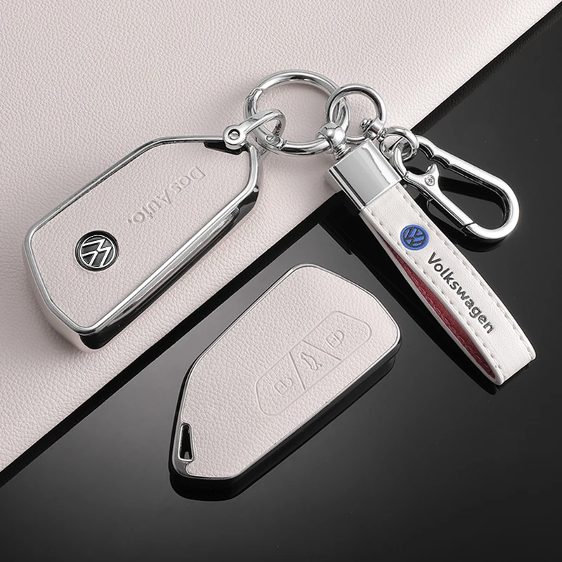 Leather Car Remote Key Case Cover Bag Protector Shell Holder For VW Volkseagen Golf 8 MK8 ID.3 ID.4 Cupra Keychain Accessories