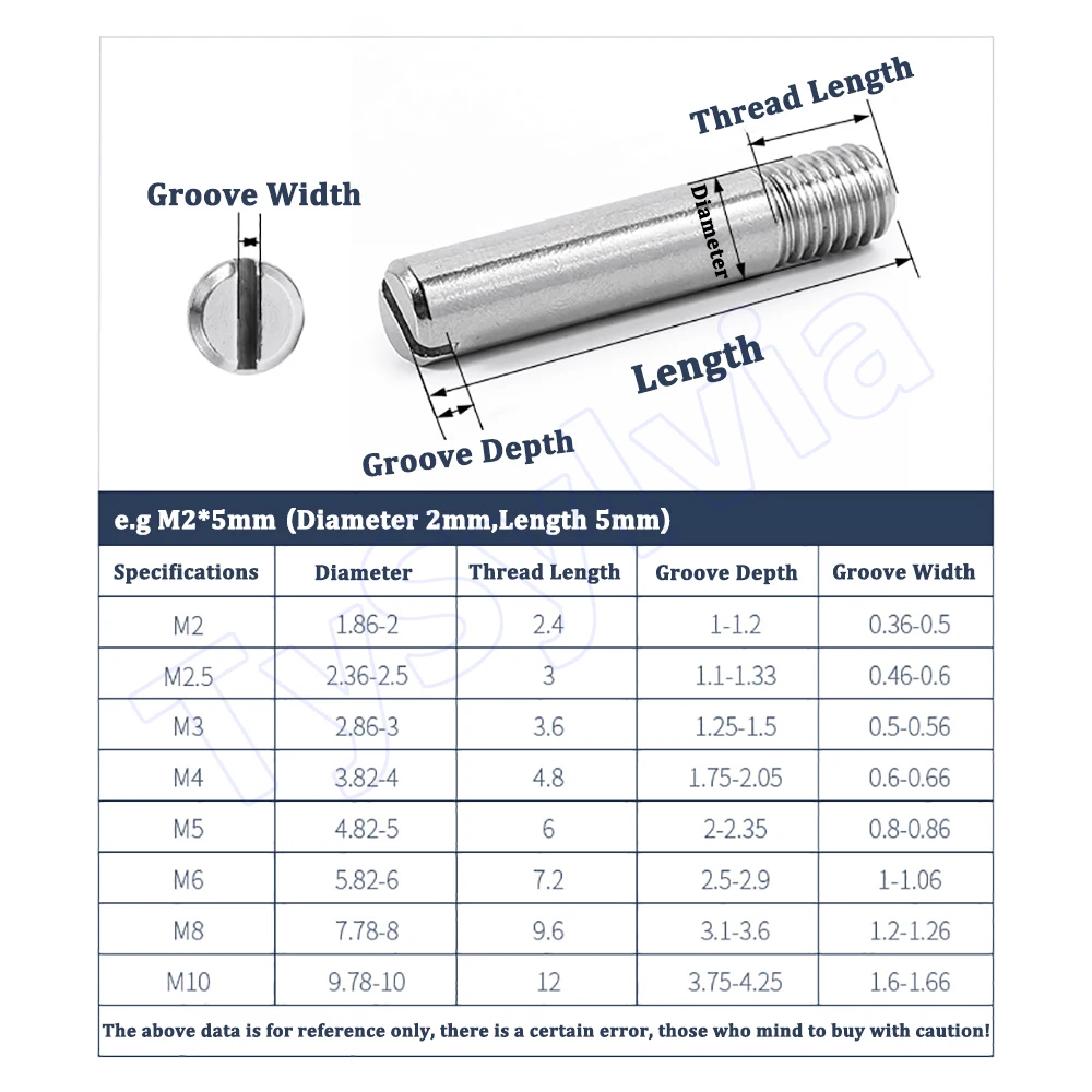 304 Stainless Steel Slotted Cylindrical Dowel Pins M2/M2.5/M3/M4/M5/M6/M8/M10 Male Threaded Locating Pin Length 5-50mm