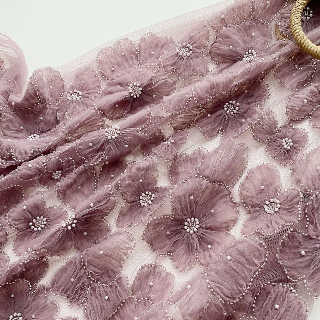 High quality pearl hook lace fabric Advanced Grape Purple Embroidery tissu Dress wedding dress cheongsam suspender skirt fabrics