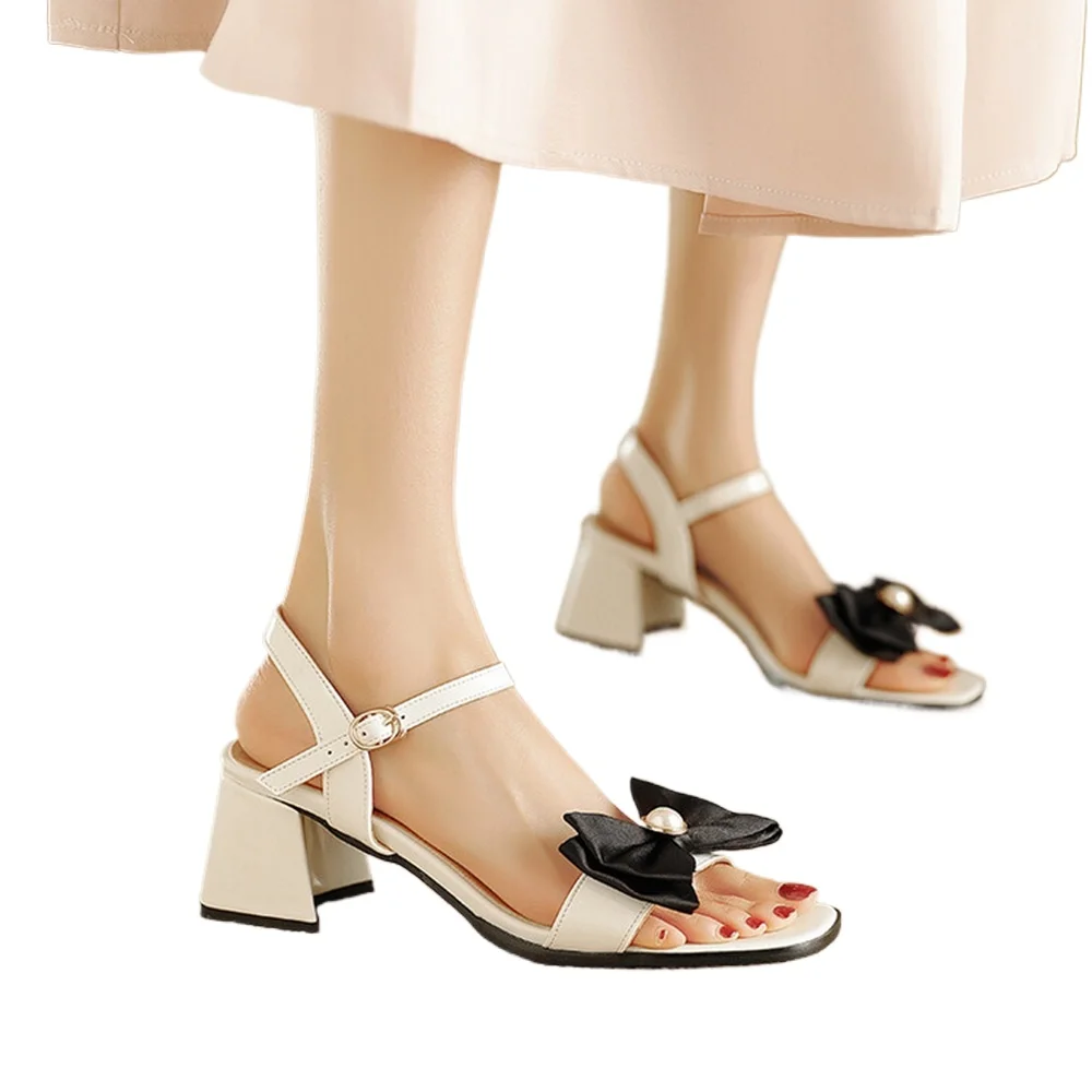 

Sandalias De Mujer Heels Women Sandals Sweet Fashion Bow and Pearl OpenToe Dress Party Wedding Shoes Bride Big Size 48 806-2