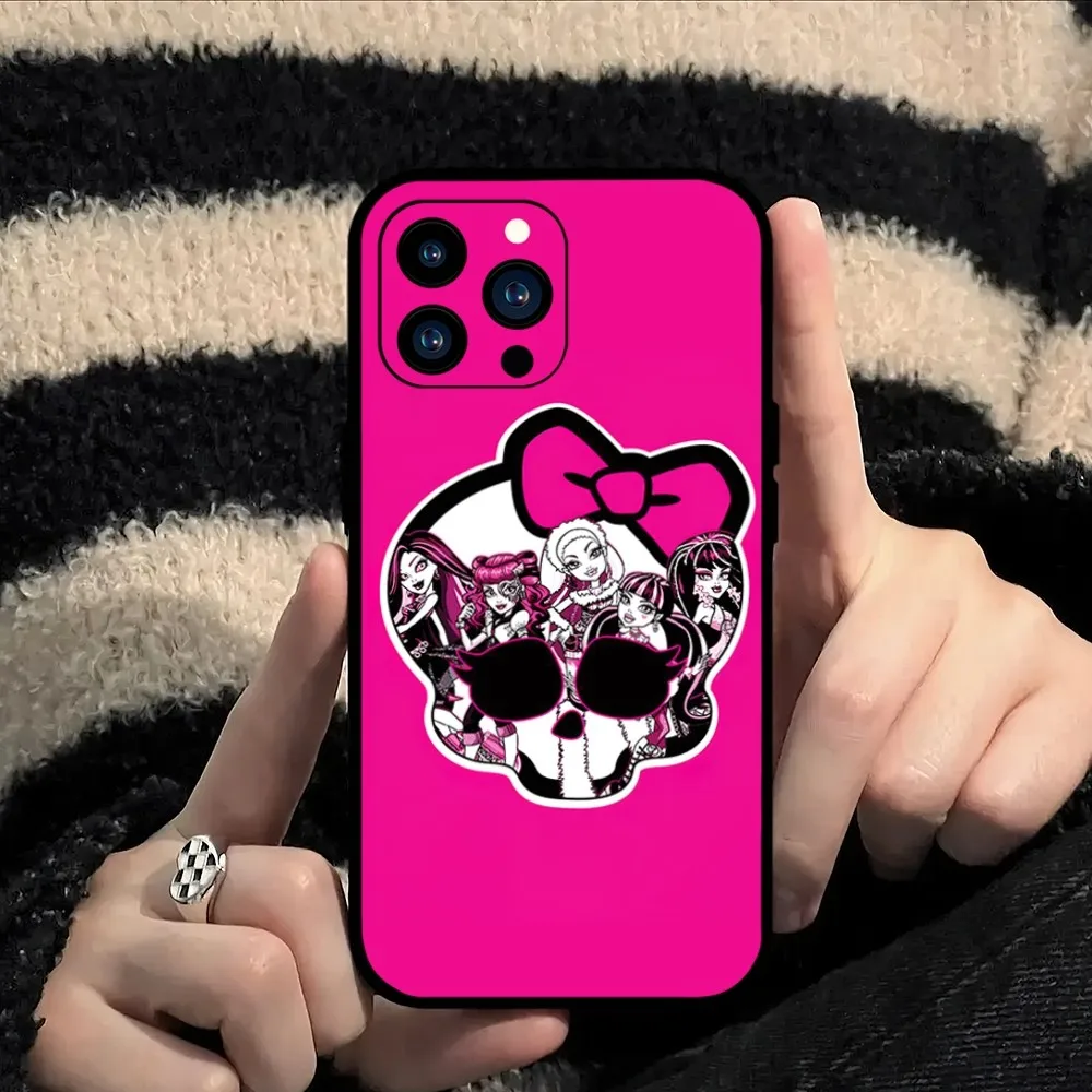 M-Monsters Cartoon H-High Girl Phone Case For iPhone Mini 11 12 13 14 15 Pro XS Max X Plus SE XR Black Soft Shell