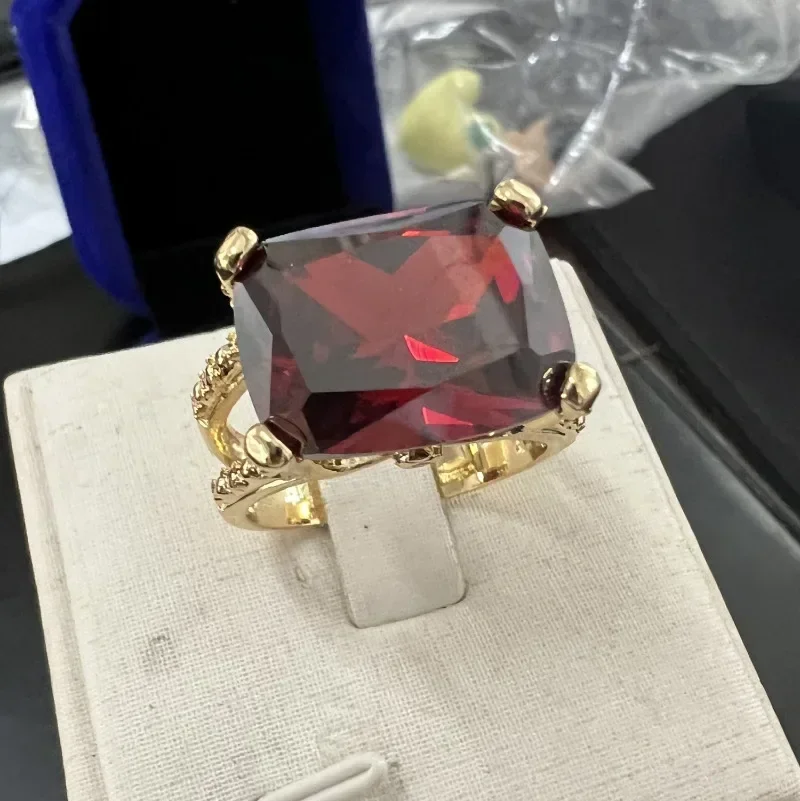 Anillo de compromiso de oro de 10k Vintage para hombres, anillo de promesa de granate de laboratorio enorme, anillos de banda de boda para hombres,