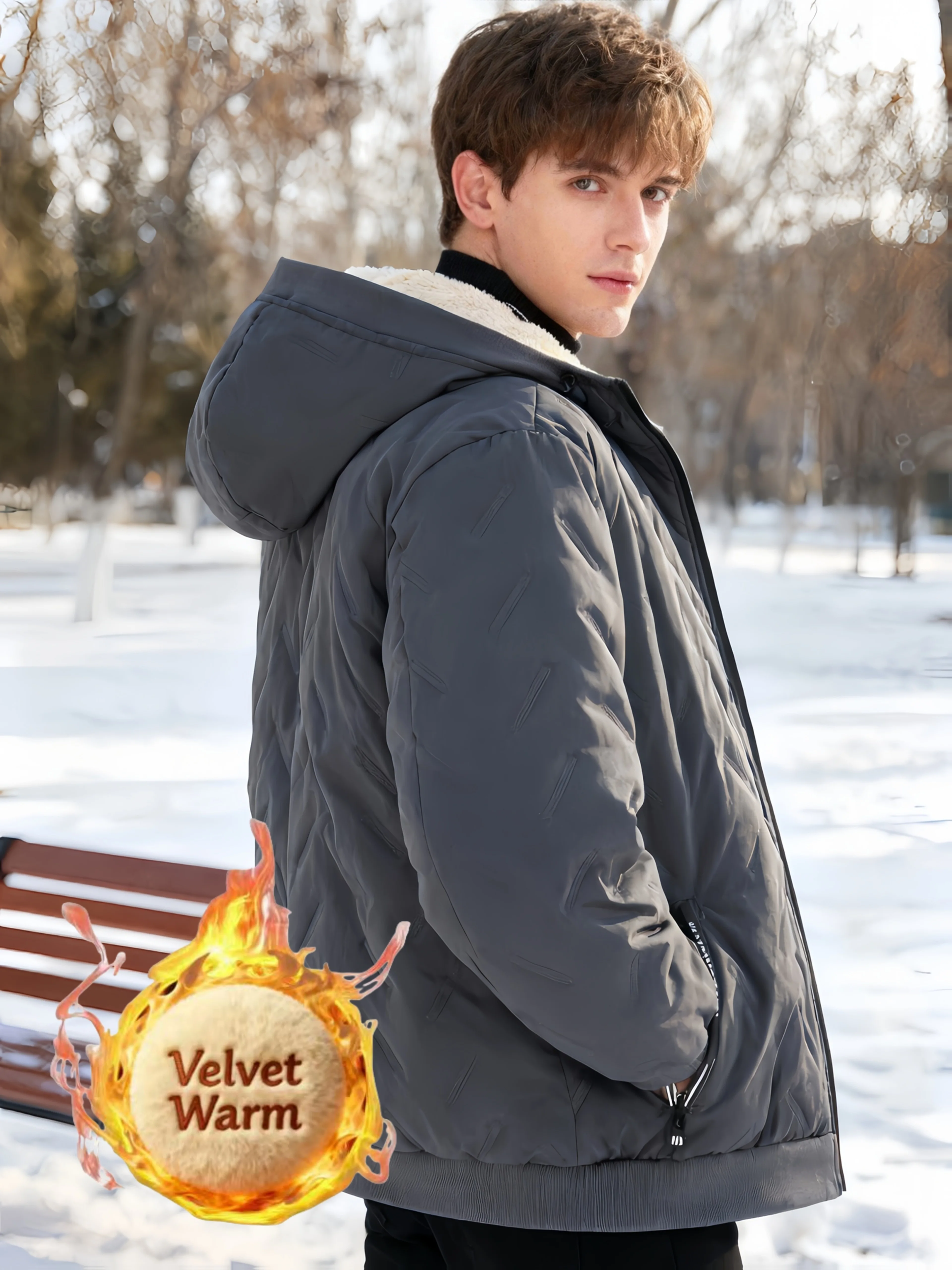 

Мужская зимняя термокуртка на флисовой подкладке — ветрозащитное и морозостойкое пальто с капюшоном на молнии и полной застежкой-молнией, уличная куртка