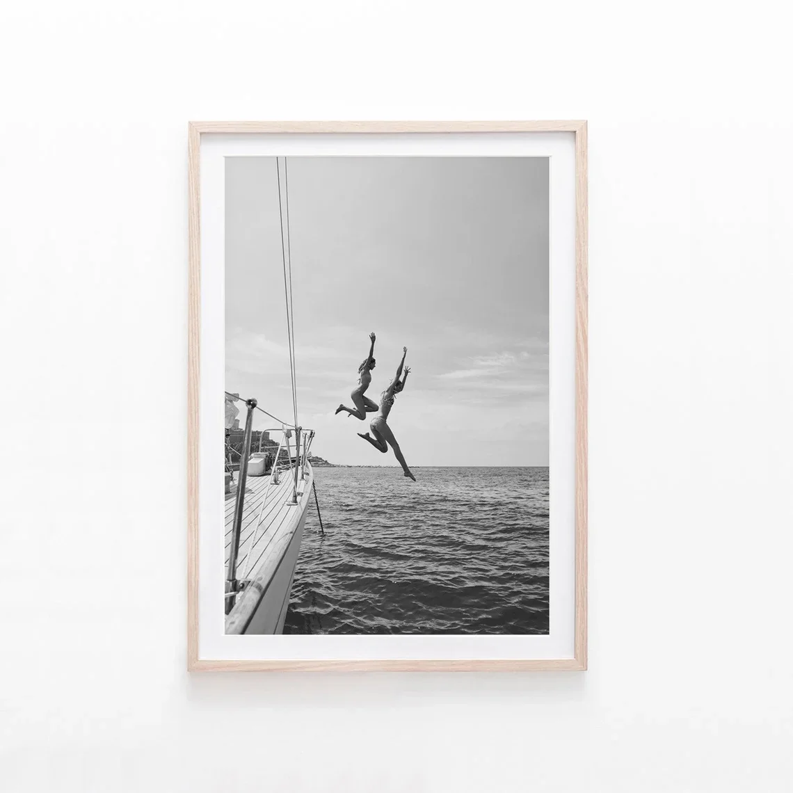 Black and White Boat Jump Print, Coastal Photography, Digital Download