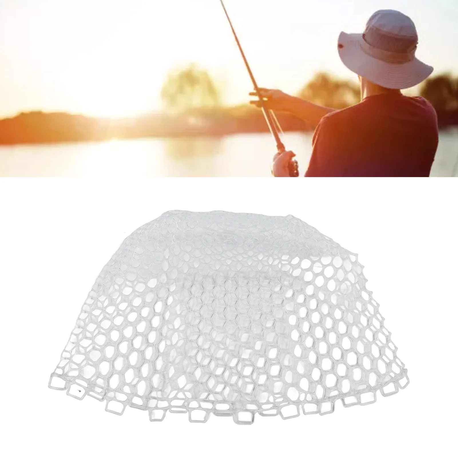 Portable Foldable Fly Fishing Net Clear Rubber Landing Net Replaceable White Net Depth 47cm Outdoor Fishing Tackle