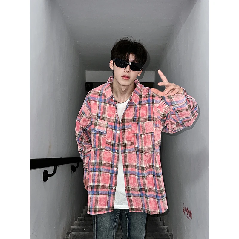 

Мужская повседневная рубашка в клетку с длинным рукавом, с буквенным принтом, осенняя, свободного кроя, молодежный тренд, стиль Cleanfit