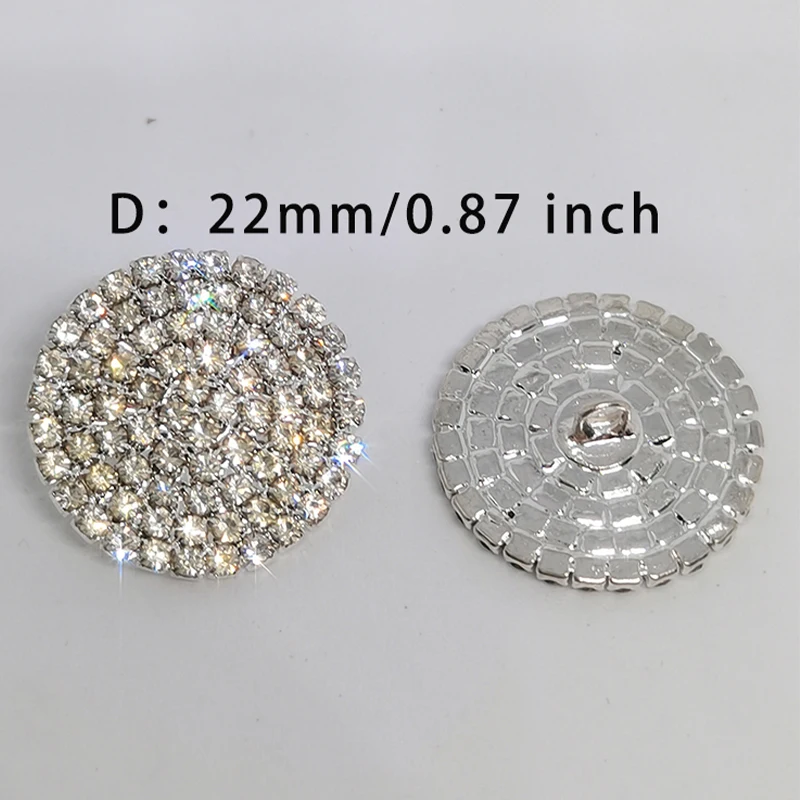 22MM Luxury Rhinestone Round Metal Buttons Of Clothing Fashion Decor Silver Sewing Button For Women Dress Apparel Emebllishments