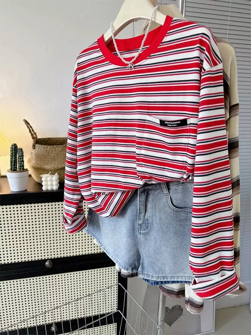 

Long Sleeved T Shirts Sets For Woman Womens Winter Plush Trend Folded Collar Soft Lady Formal Padded Hem Gentle Warm Layered Tee