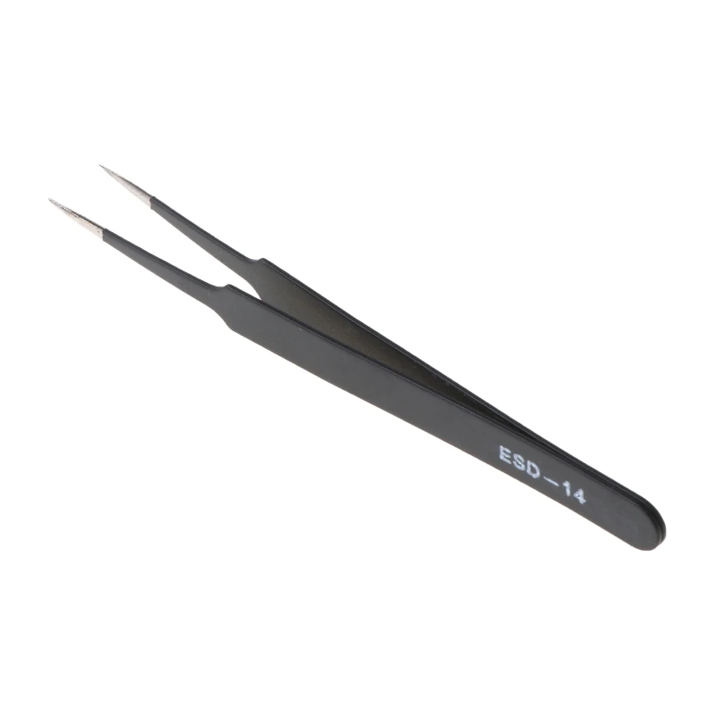 Black Handicraft Carbon Steel Tweezers High Tweezers Anti-Static Tweezers for Lab Jewelry Detailed Work ESD-14