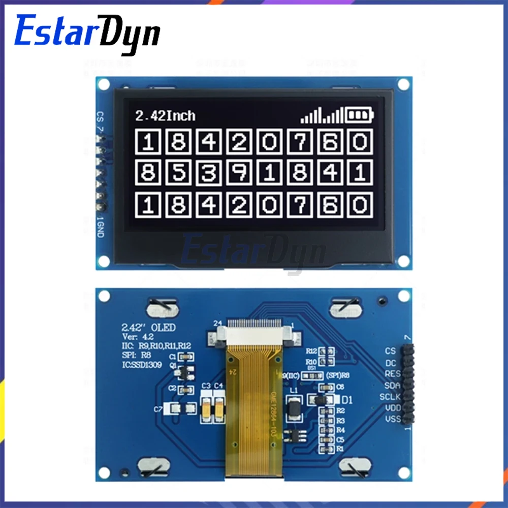 SSD1309 2.42 بوصة شاشة OLED 128x64 HD SPI/I2C واجهة 7Pin لاردوينو UNO R3، 3.3 فولت/5 فولت #5