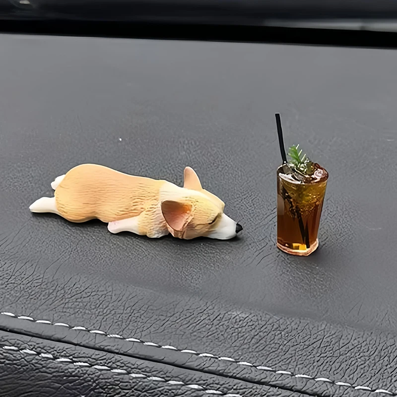 1 Set Sleeping Corgi Dog Desk Decoration Mini Corgi Car Ornaments Resin Crafts Simulation Cake Baking Kawaii Accessories
