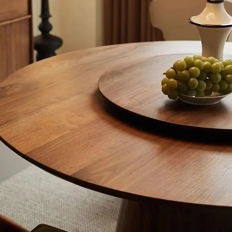 &c Modern Chinese-Style Solid Wood Dining Table 6-10 Seater with Lazy Susan Tapered Pedestal Base Dining Room Furniture Home