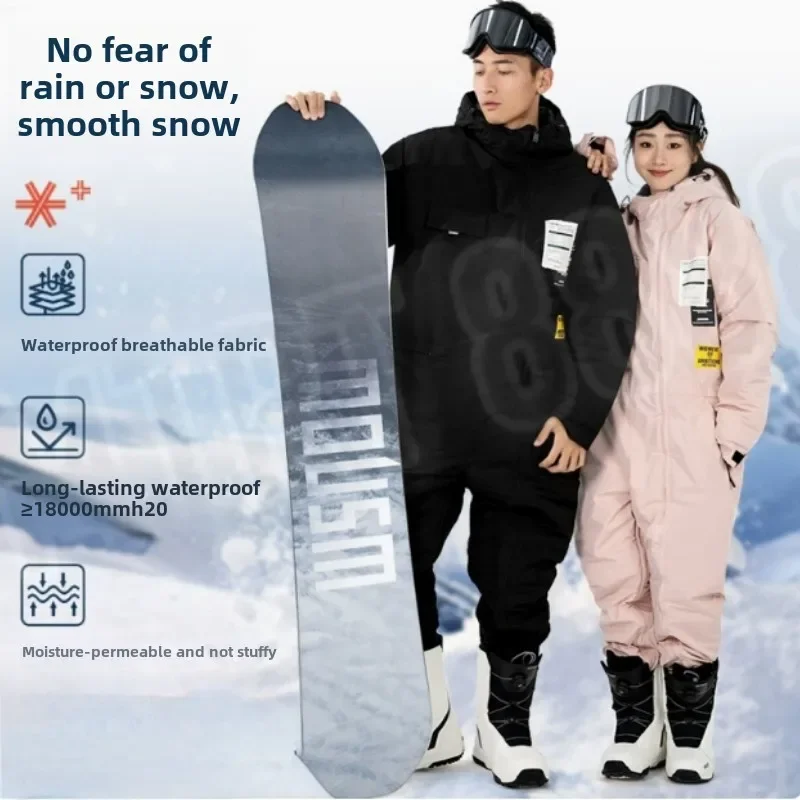 Winter Ski Suit Cold-proof Men's and Women's One-piece Outdoor Suit Waterproof Windproof Velvet Thickened Cycling Fishing Suit