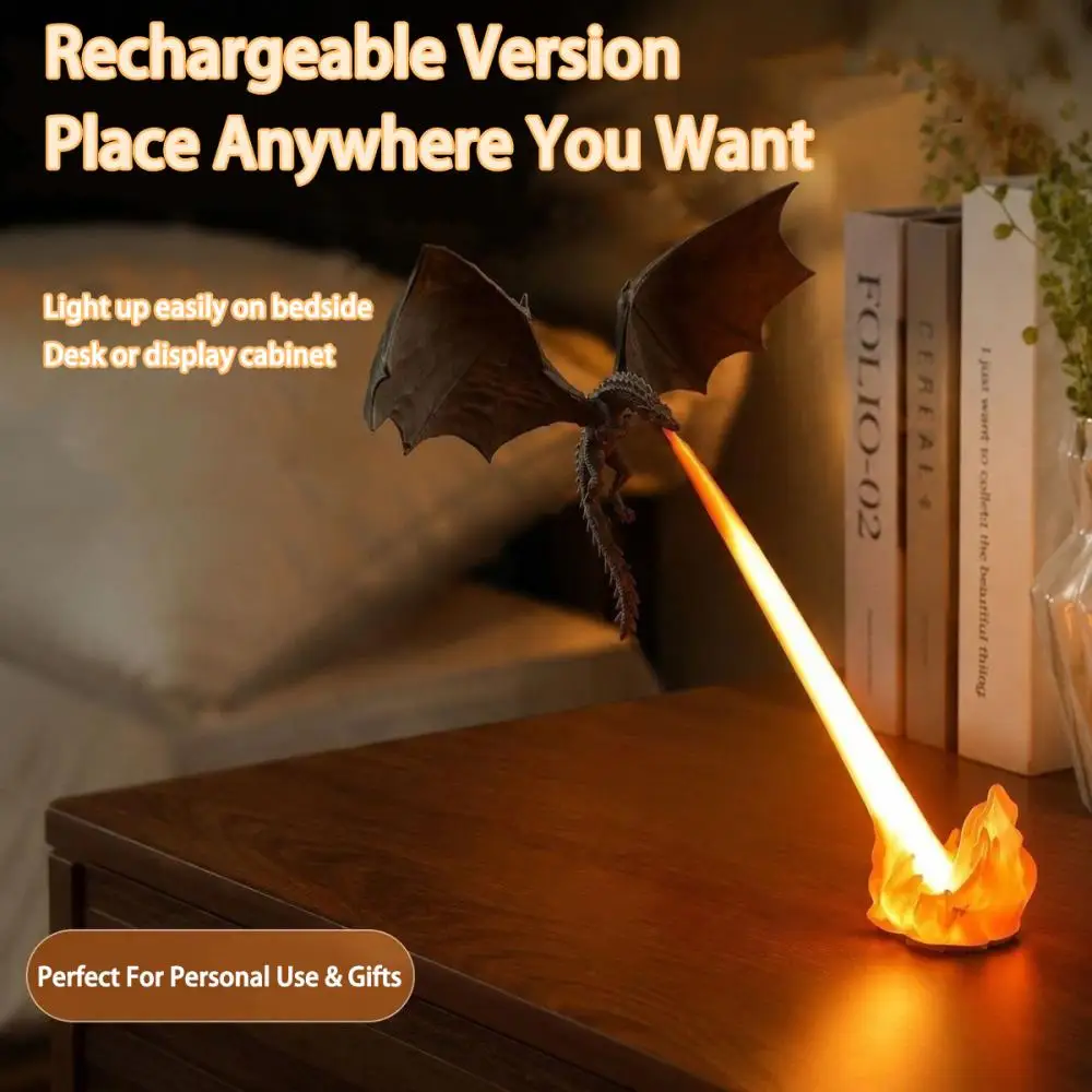 3D Dragon Flame Light Fantasy Breathing Fire Tabletop Ornament Rechargeable Night Lamp Desk Decor Christmas Gift