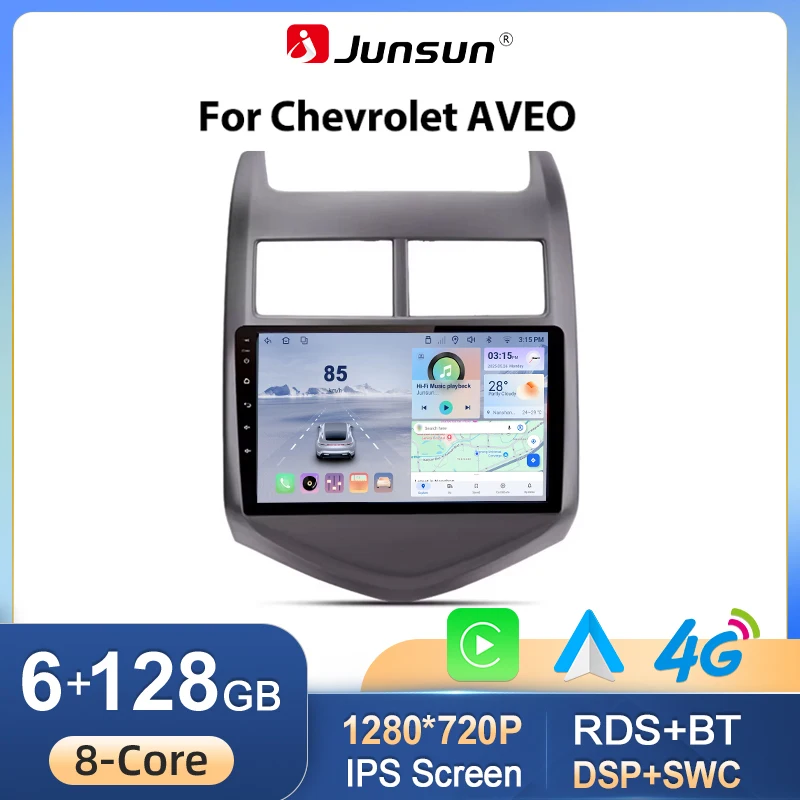 Junsun 2-DIN Android 15 Carplay Auto für Chevrolet Aveo 2 Sonic T300 2011 2012 2013 2014 2015 Autoradio GPS Stereo Multimedia-Player 2-DIN DSP