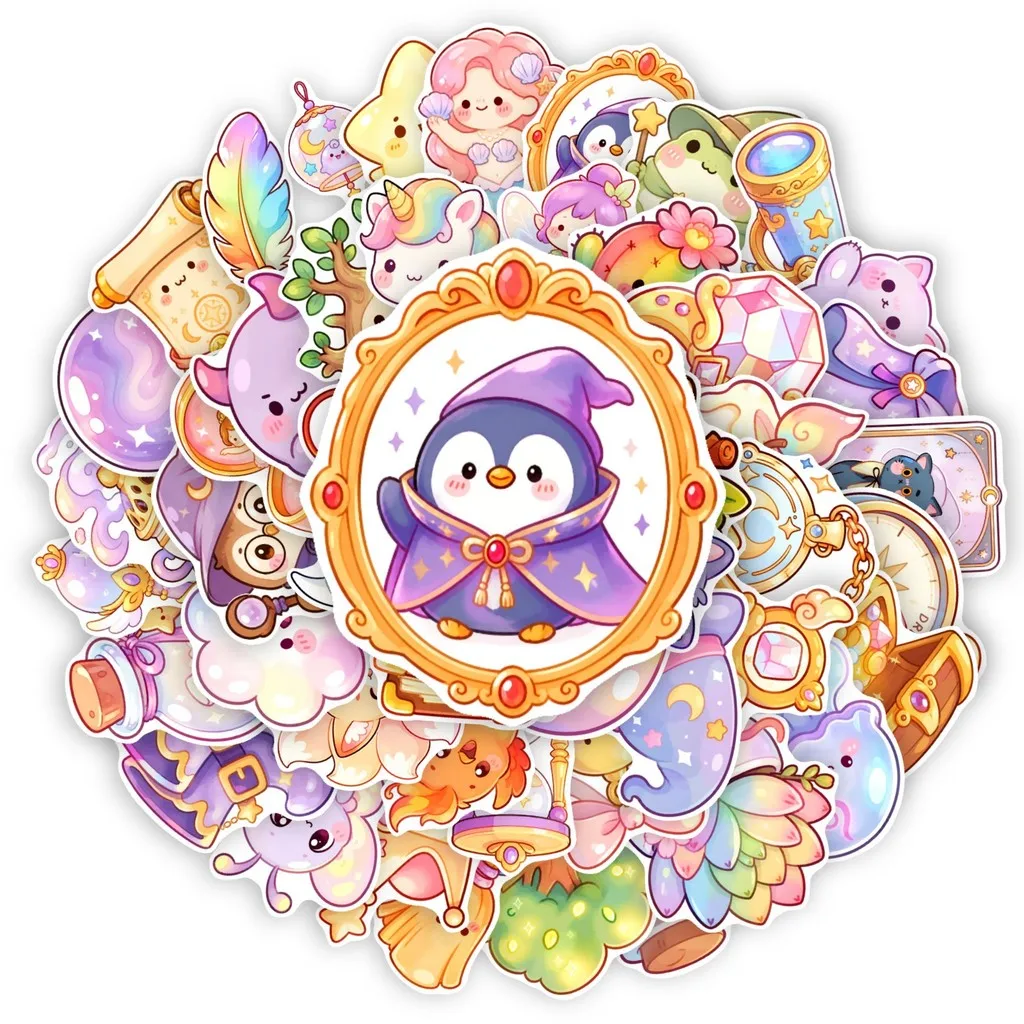 50Pcs Chibi Fantasy Magic Doodle Stickers Wizard Elf Magical Element Decal for Journal DIY Craft Decoration Giajar Sticker Store