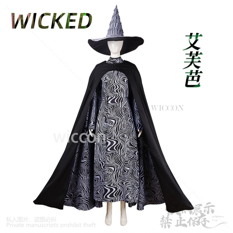 Wicked Elphaba Cosplay Costume pour femmes et filles, robe de sorcière noire, chapeau Goth Lolita, ensemble complet de perruques personnalisées, film d'anime