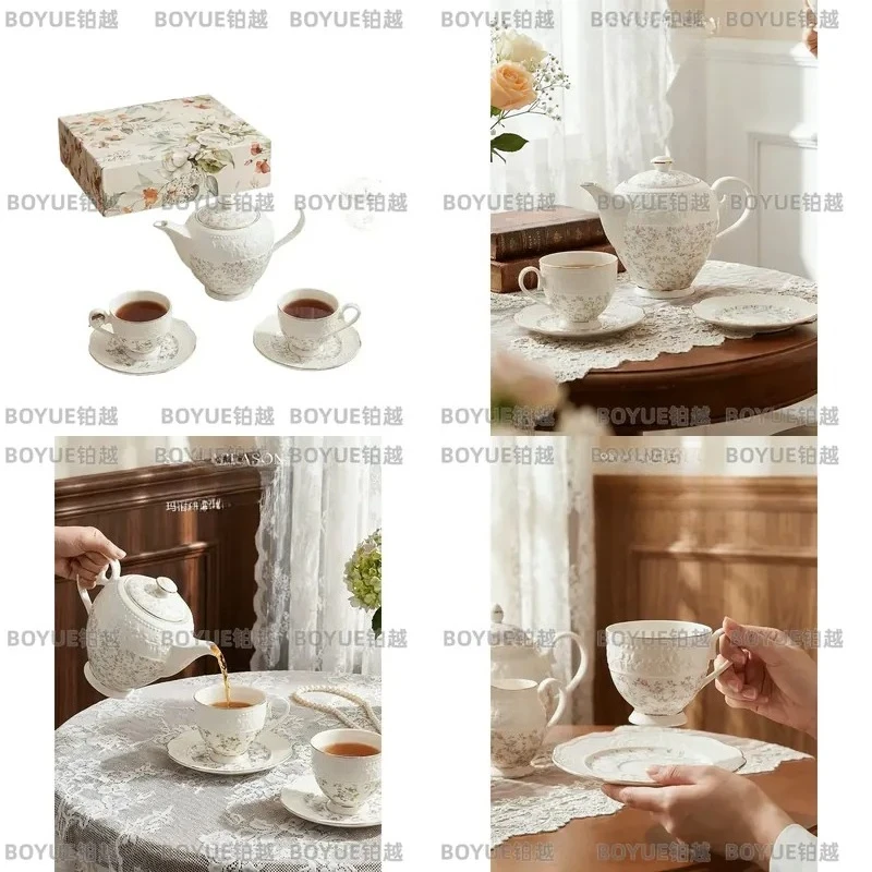 European Bone China Tea Set Margaret Pattern Coffee Cup Saucer Afternoon Tea Service Elegant Gift Box for Home Decor