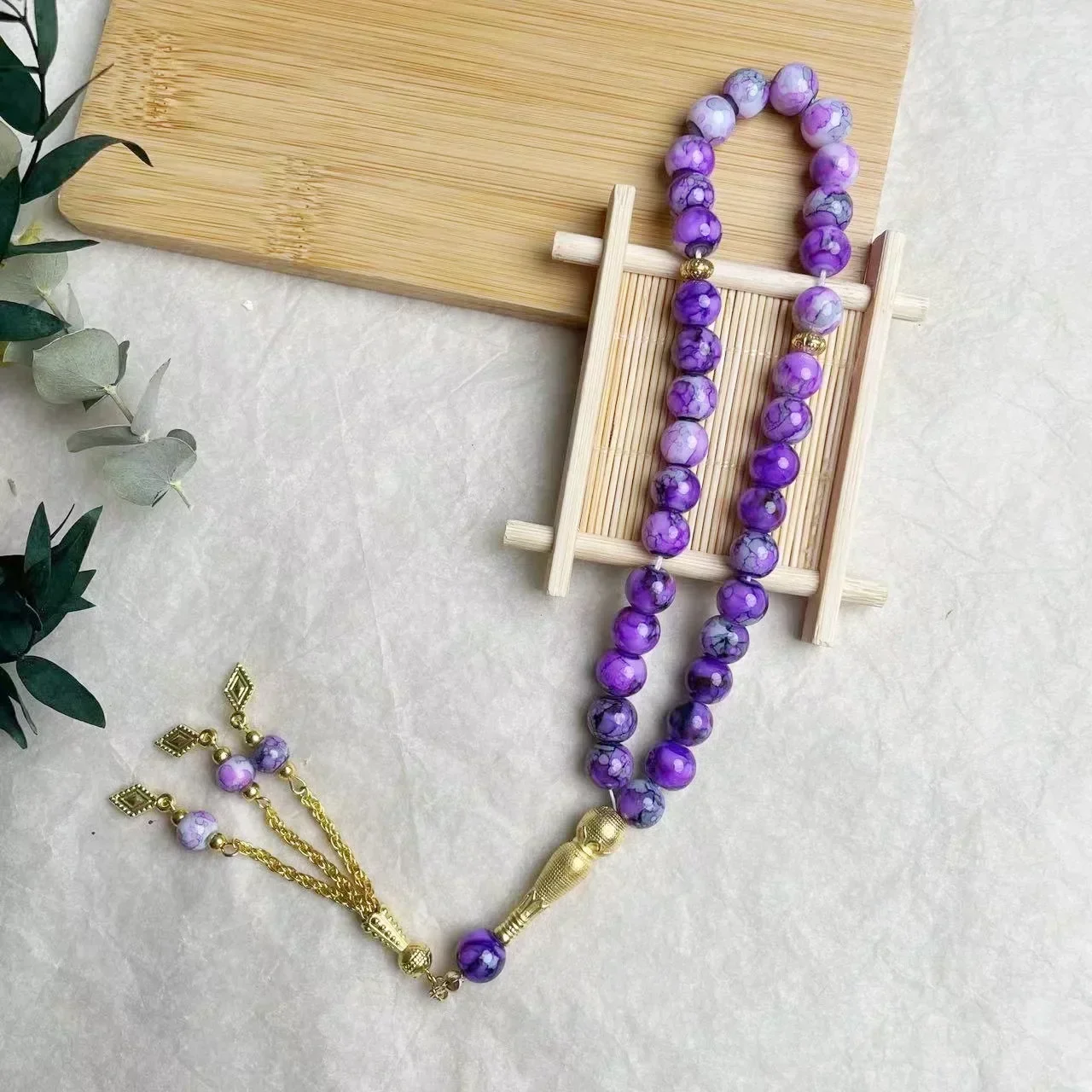 10mm 33pcs Glass Tassel Turkish Muslim Rosary Islamic Prayer Beads Bracelet for Women Jewelry Tasbih Tasbeeh Allah Mohammed