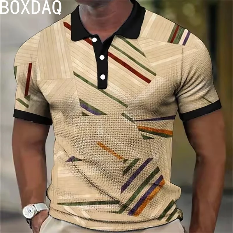 Men Personality 3D Colorful Geometric Pattern Printing Polo Shirt Summer Big Size Short Sleeve Lapel Casual Sport Polo Shirt