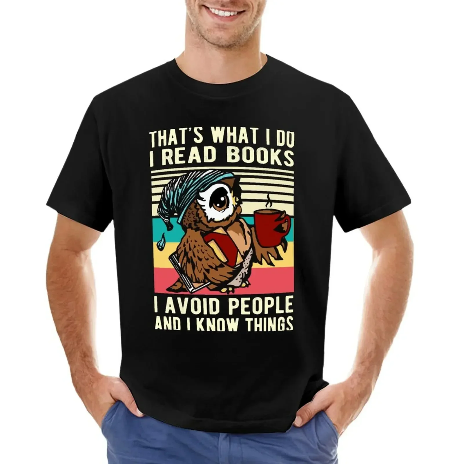 Funny Owl That's What I Do I Read Books I Avoid People And Know Things Owl Gift T-shirt funnys heavyweight t shirts for men