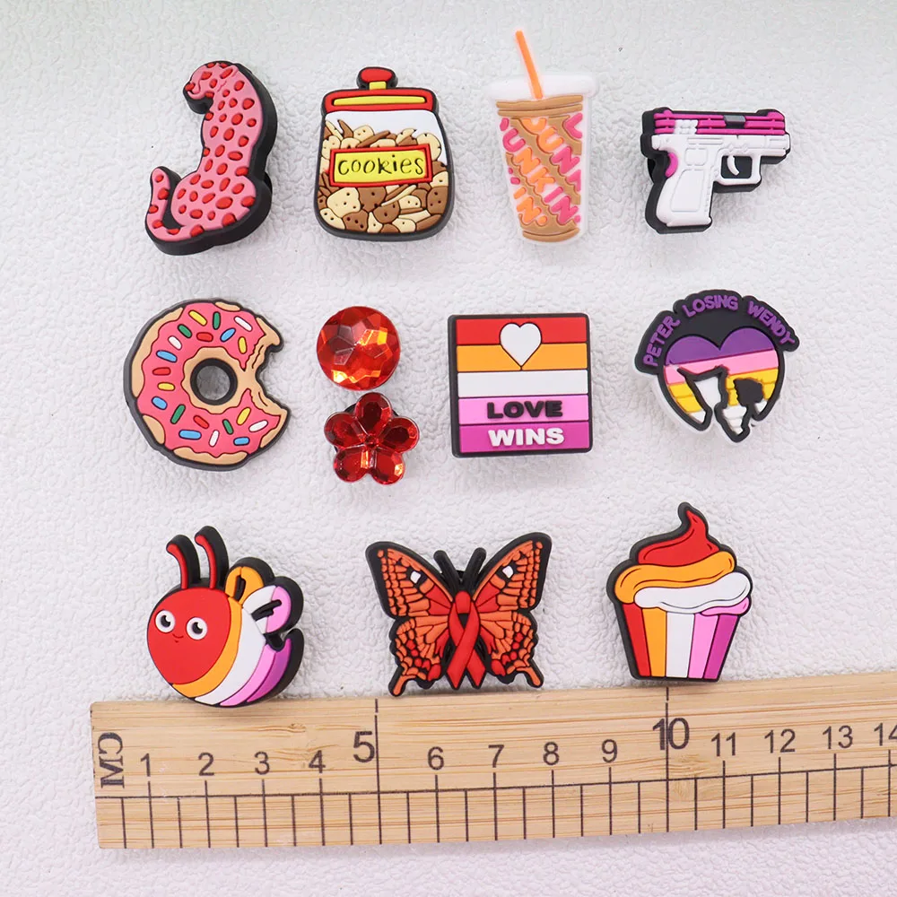 1-12Pcs PVC Love Wins Cookie Gun Red Shoe Charms Watermelon Rabbit Boys Girls Buckle Clog Shoe Decoration For Backpack