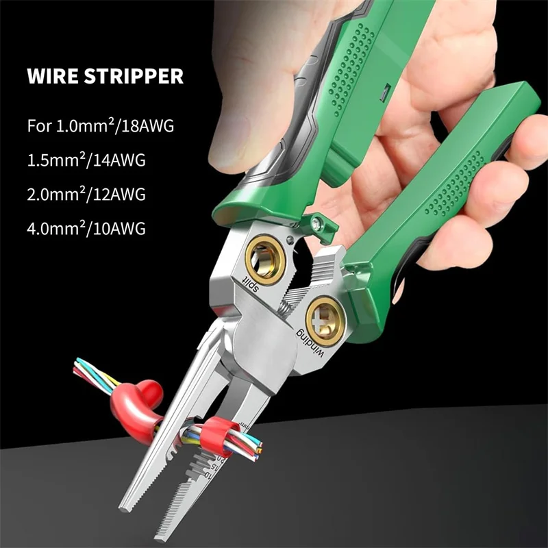 8 in 1 Multifunctional Wire Cutting Crimping Stripping Pliers Wire Stripping Pliers with Voltage Test Steel Needle-nose Pliers