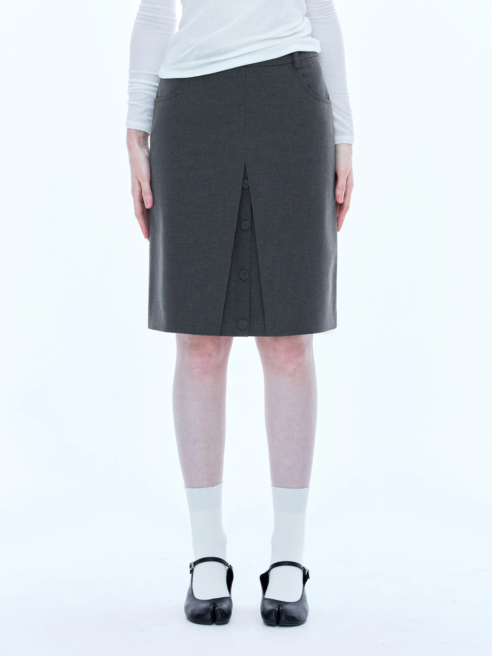 

Runway Tiet 3D Pleated mid Waist Skirt Decorative Button A-Line Skirt Busin Ci Commute Polyester Cotton Spandex