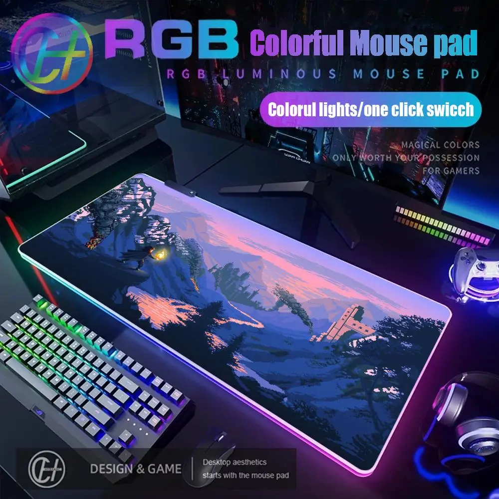 HYBXAXC Mouse Pad HD Pixel Art Mouse Pad RGB Gaming Mouse Pad Desk Mat HD Gamer Large LED Light XXL 800X400MM Mouse Pad