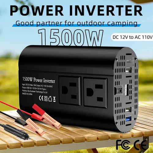 Inversor de onda modificado de 1500W, 110V con pantalla LCD, adecuado para interfaz tipo C de teléfono móvil automotriz