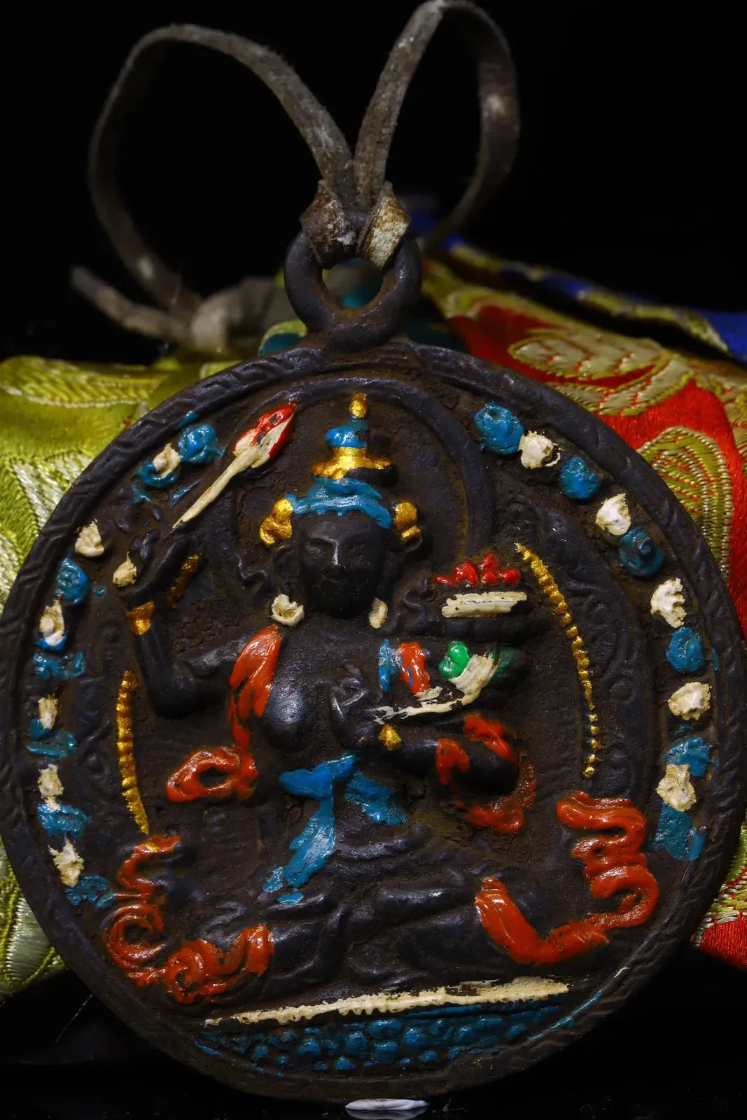 Bronze Painted Manjushri Bodhisattva Buddha Plaque Pendant Amulet Town House