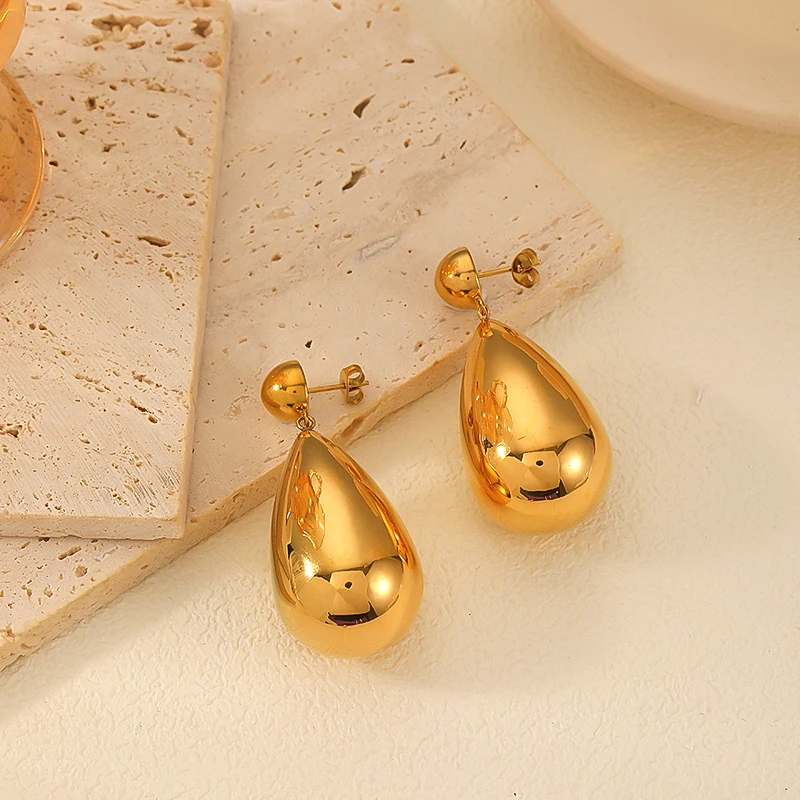 Modische, minimalistische, glänzende Ohrringe aus Edelstahl mit halbkugelförmigen Wassertropfen-Anhängern, Schmuck für Damen, wasserdicht, Geschenkidee – Detail 3